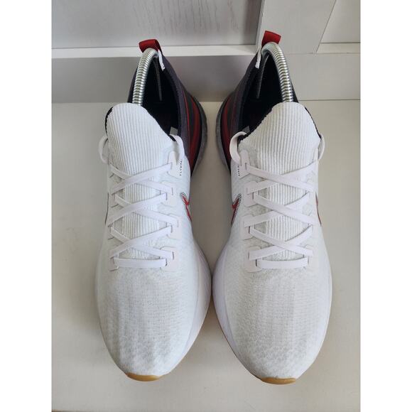 Men's Size 14 NIKE React Infinity Run FlyKnit White University Red EUC Shoe - Picture 3 of 11